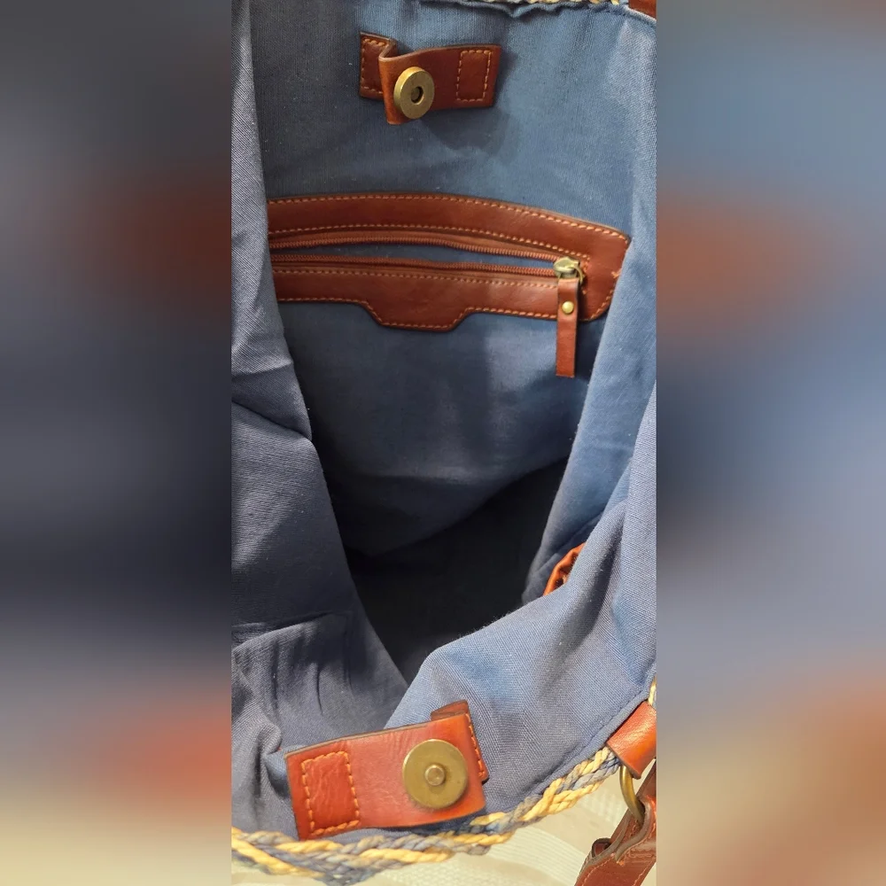 Lucky Brand Woven Straw Shoulder Bag with charm Magnetic closure Tote - Picture 6 of 9